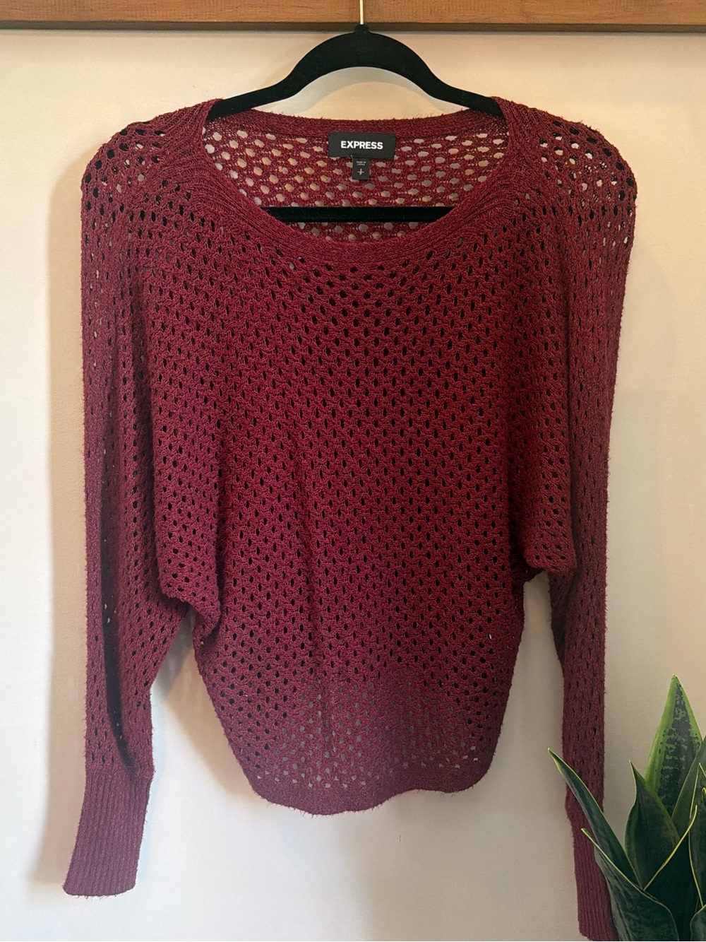 Express Open-Knit Scoopneck Sweater - Burgundy